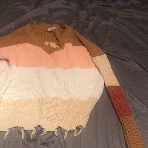 Multi colored frayed sweater